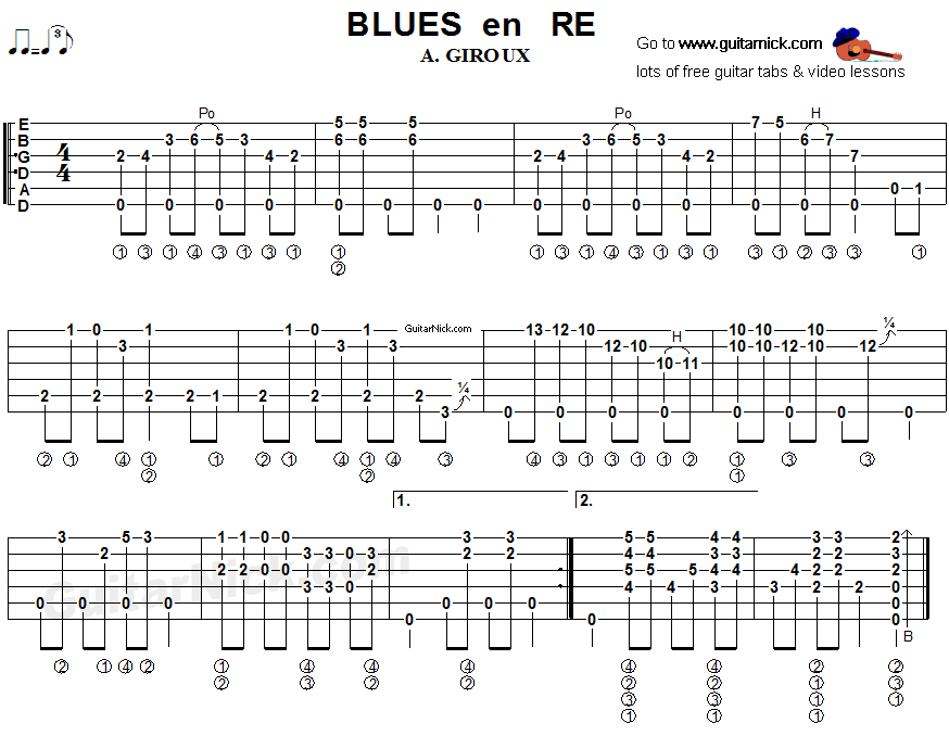 Blues en Re - fingerstyle guitar tab