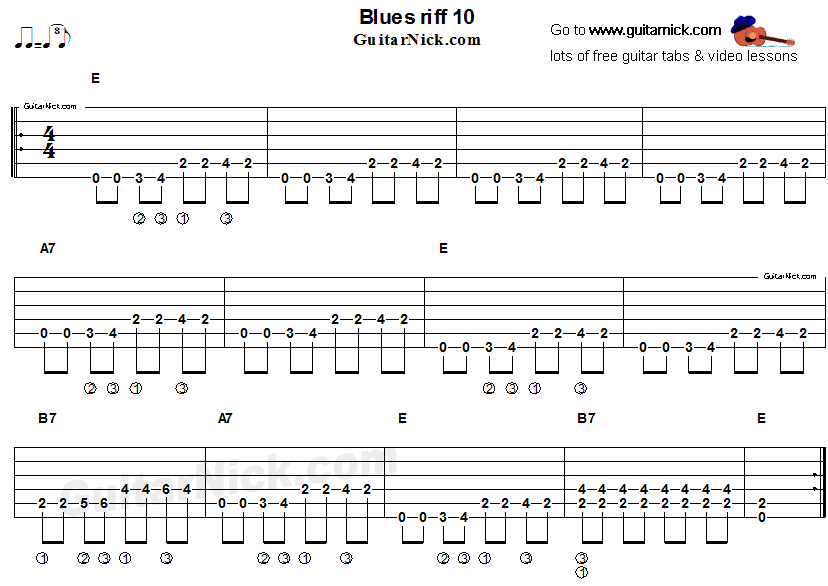Acoustic flatpicking blues - guitar riff tab 10