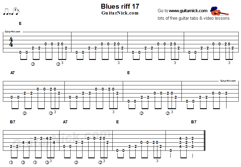 Acoustic flatpicking blues - guitar riff tab 17