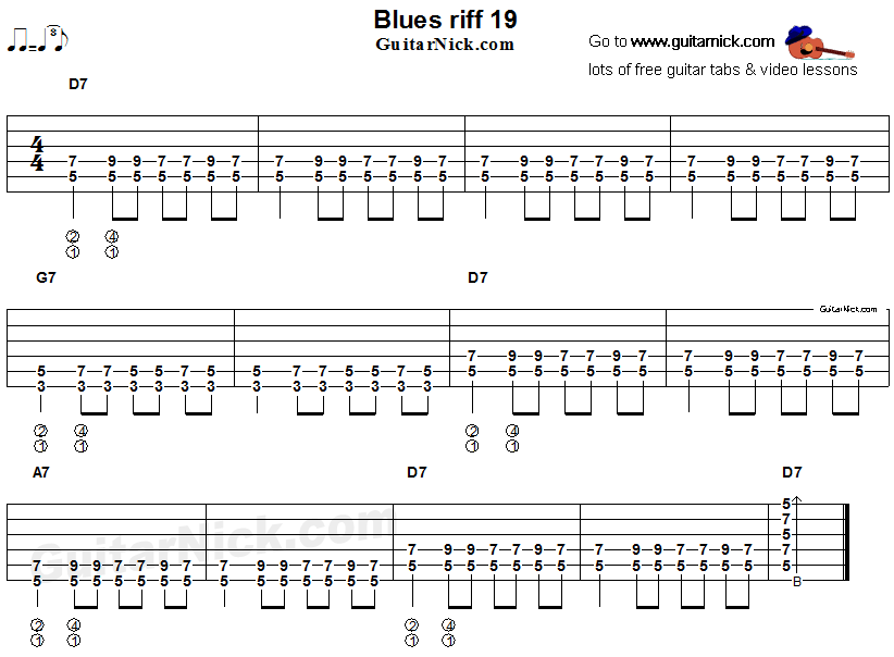 Acoustic flatpicking blues - guitar riff tab 19