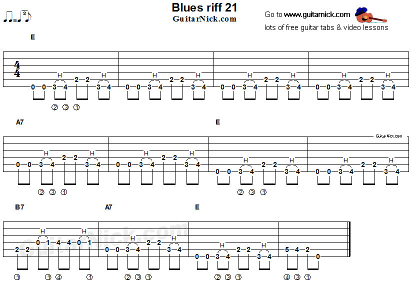 Acoustic flatpicking blues - guitar riff tab 21