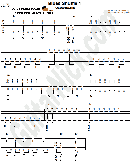 BLUES SHUFFLE 1 Fingerstyle Guitar Tab GuitarNick