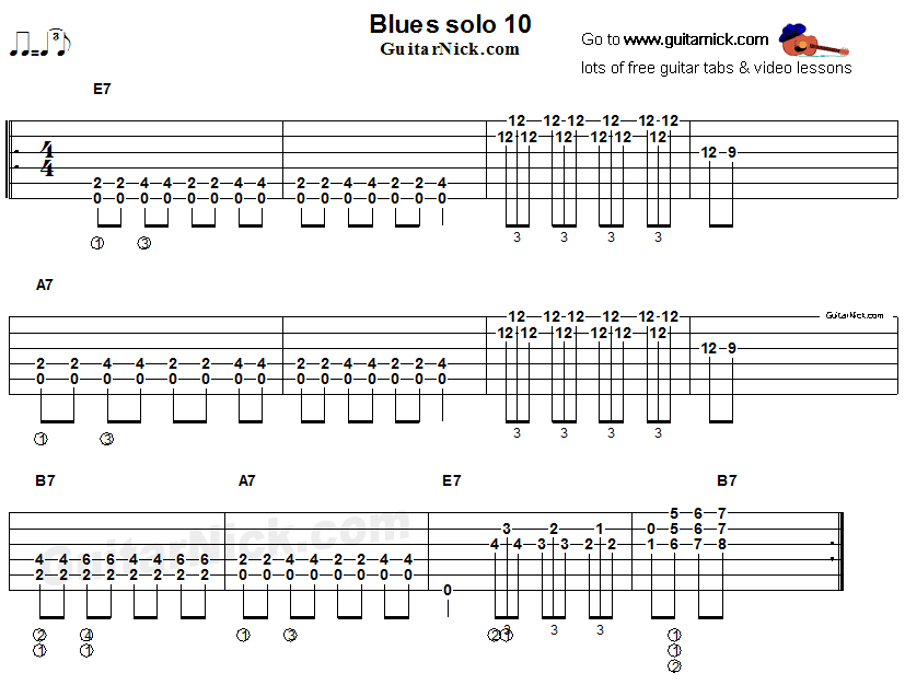 Acoustic flatpicking blues - guitar solo tab 10