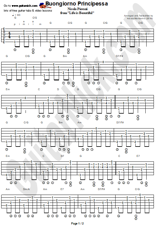 Buongiorno Principessa - easy guitar tablature