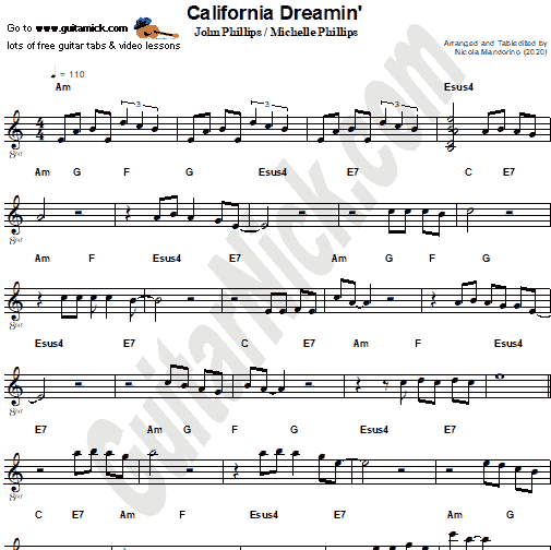 California Dreaming - The Mamas & the Papas | Easy Guitar Sheet Music | PDF