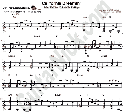 California Dreaming - The Mamas & the Papas | Fingerstyle Guitar Sheet Music | PDF