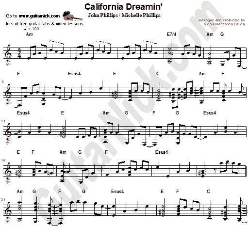 California Dreaming by The Mamas & the Papas | Guitar Sheet Music