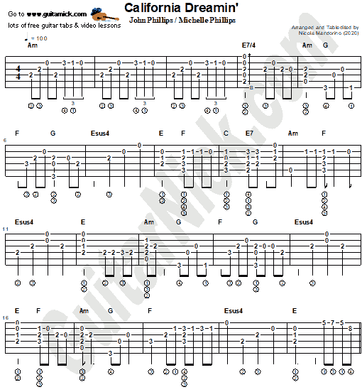 California Dreaming by The Mamas & the Papas | Guitar Tab