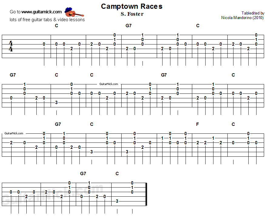 Camptown Races: easy guitar tablature