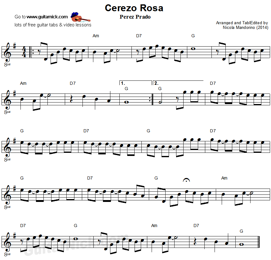 Cerezo Rosa: easy guitar sheet music