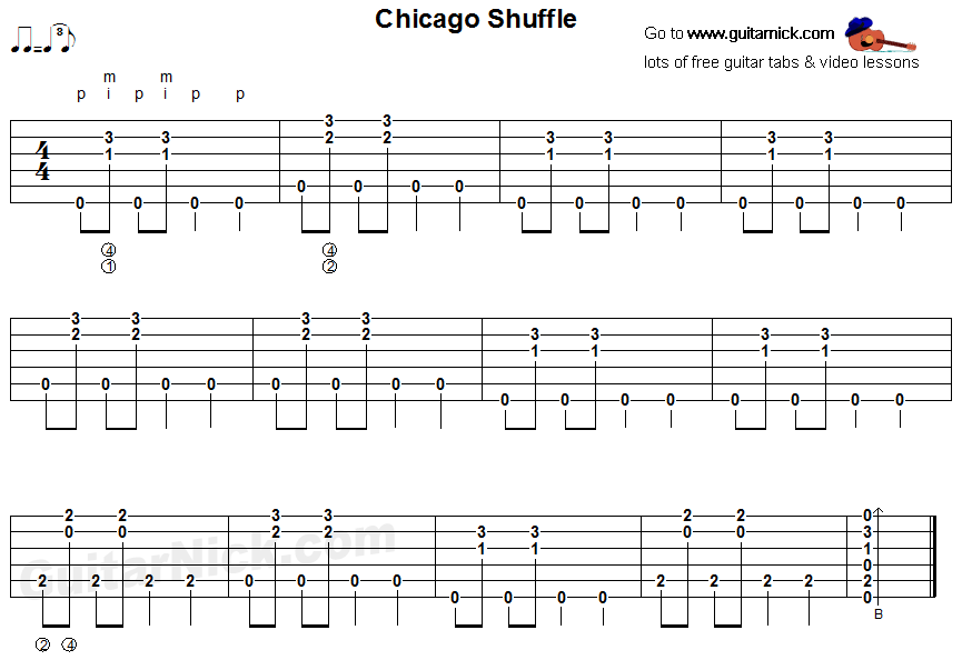 Chicago Shuffle - fingerstyle blues guitar tab