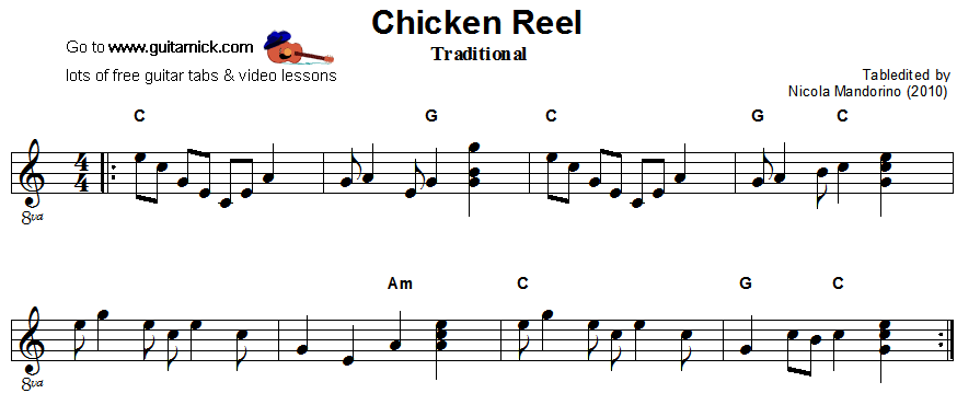 Chicken Reel - easy guitar sheet music