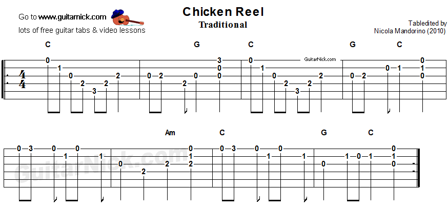 Chicken Reel - easy guitar tablature