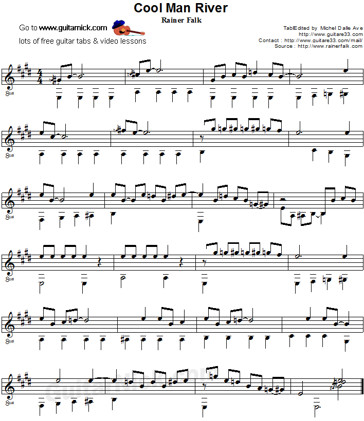 Cool Man River - fingerstyle guitar sheet music