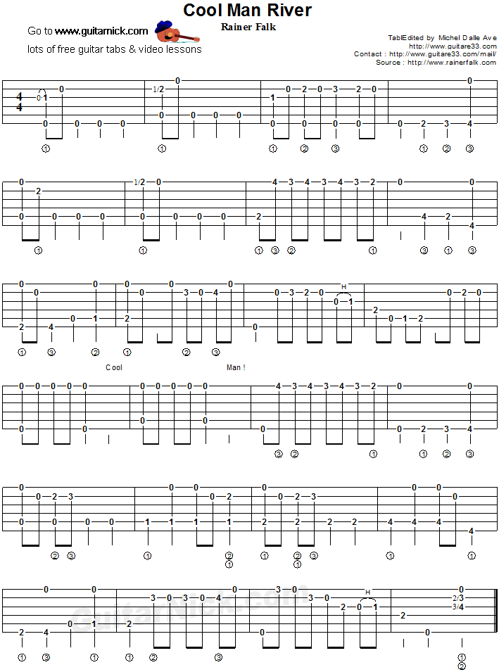 Cool Man River - fingerstyle guitar tab