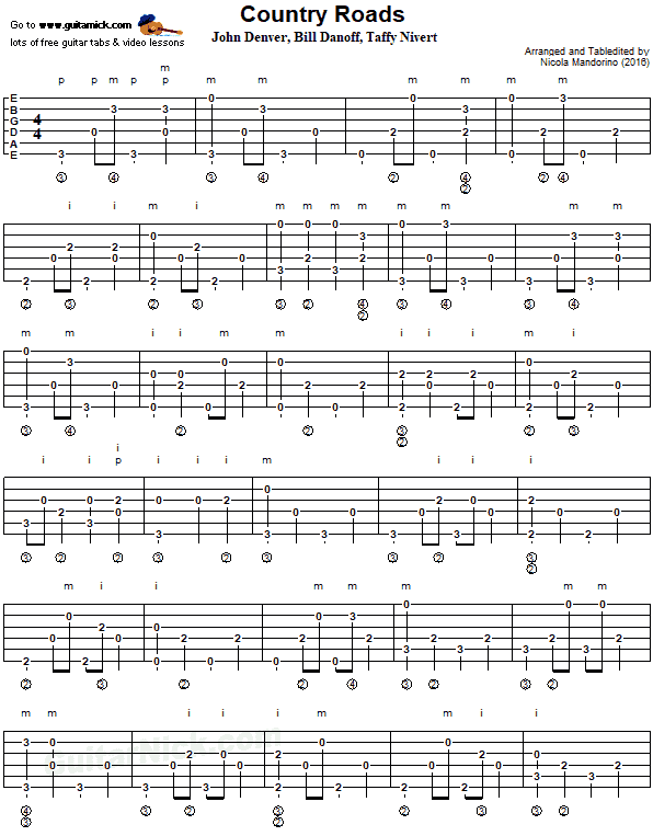 Country Roads - fingerpicking guitar tab 1