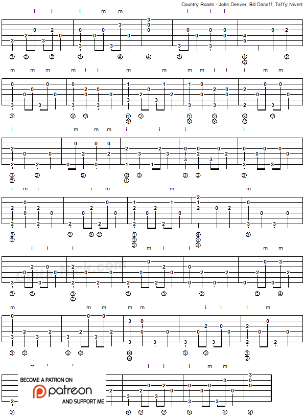 Country Roads - fingerpicking guitar tab 2
