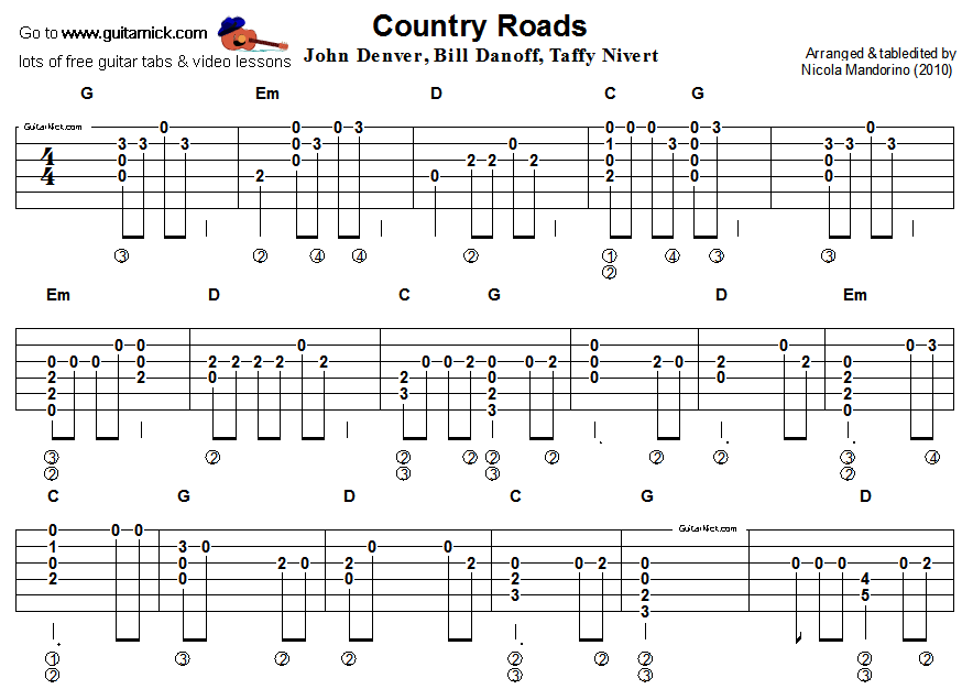 Country Roads, John Denver - guitar tab 1
