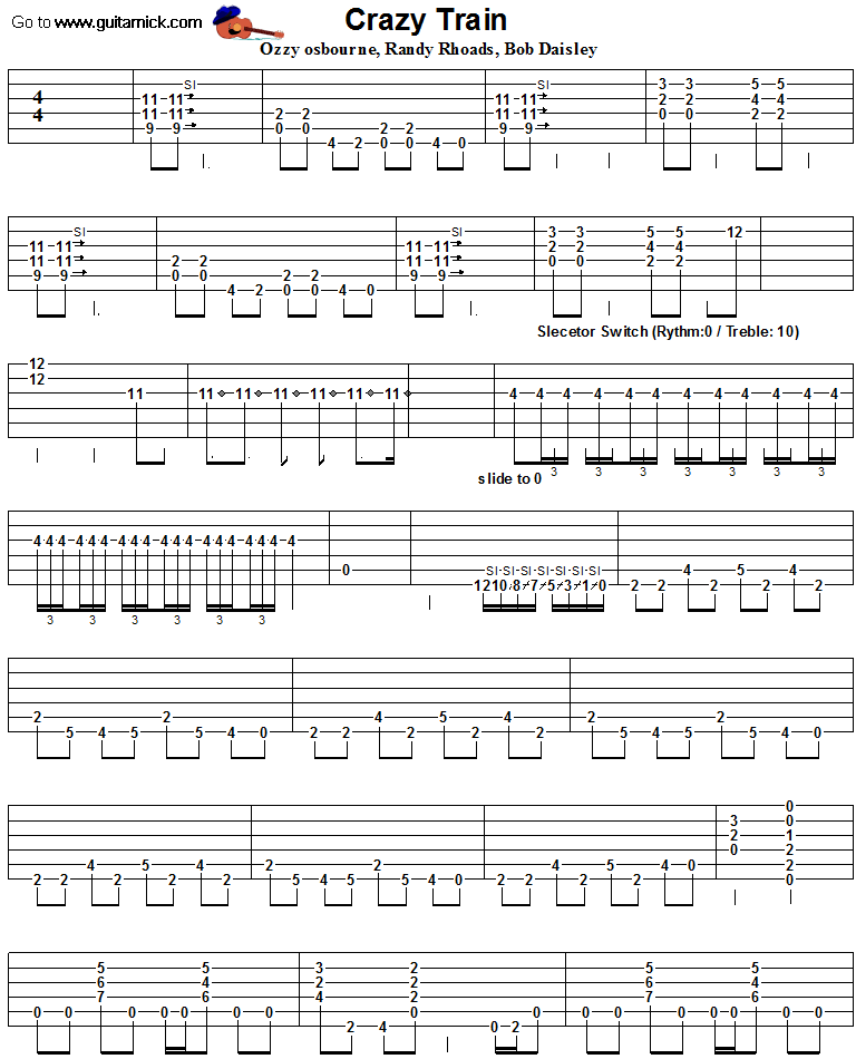 Crazy Train - guitar solo tab 1