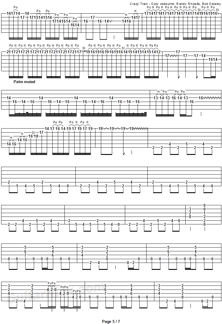 Crazy Train - guitar solo tab 5