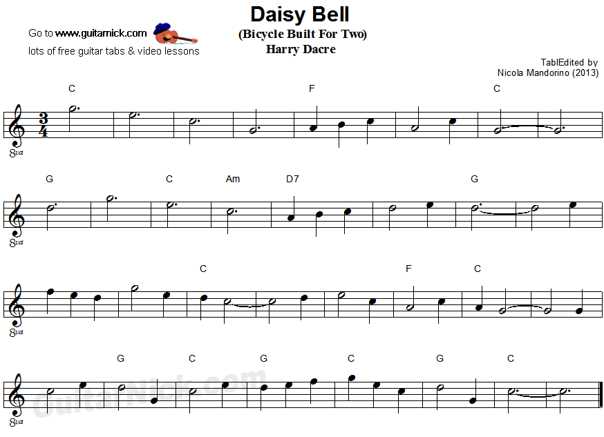 Daisy Bell (Bicycle Built For Two) - easy guitar sheet