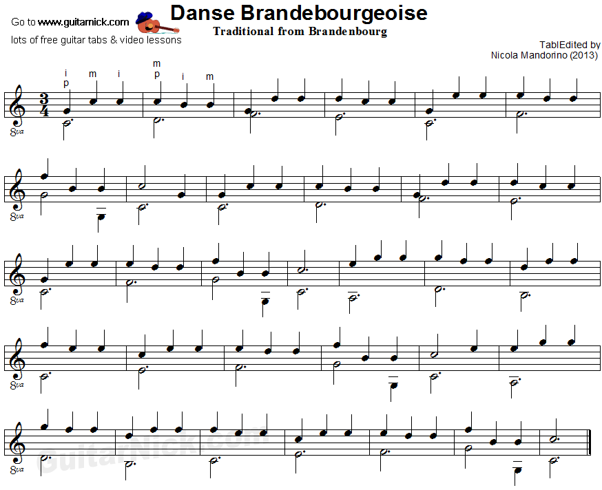 Danse Brandebourgeoise - classical guitar sheet music