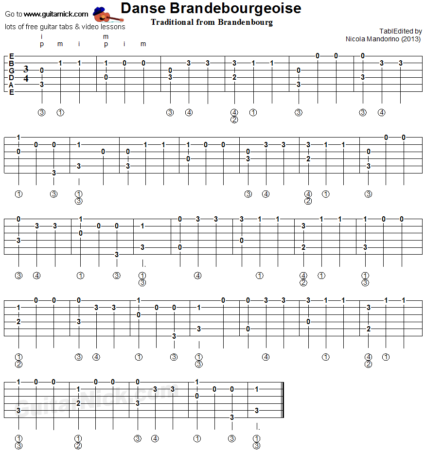 Danse Brandebourgeoise - classical guitar tab