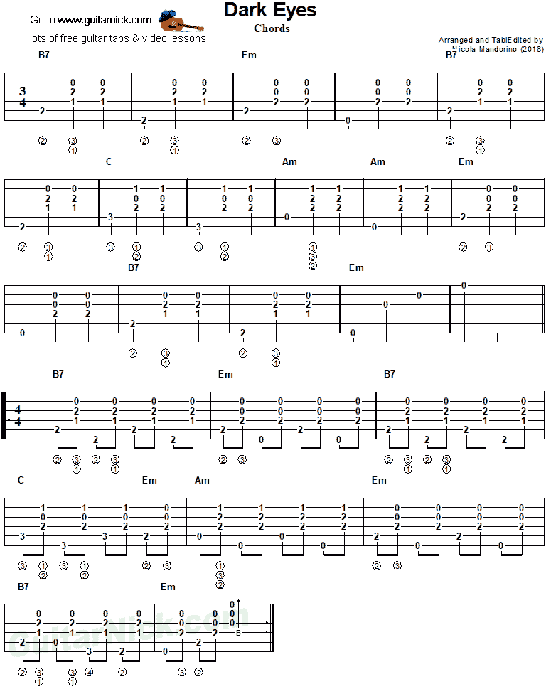 Dark Eyes - guitar chords