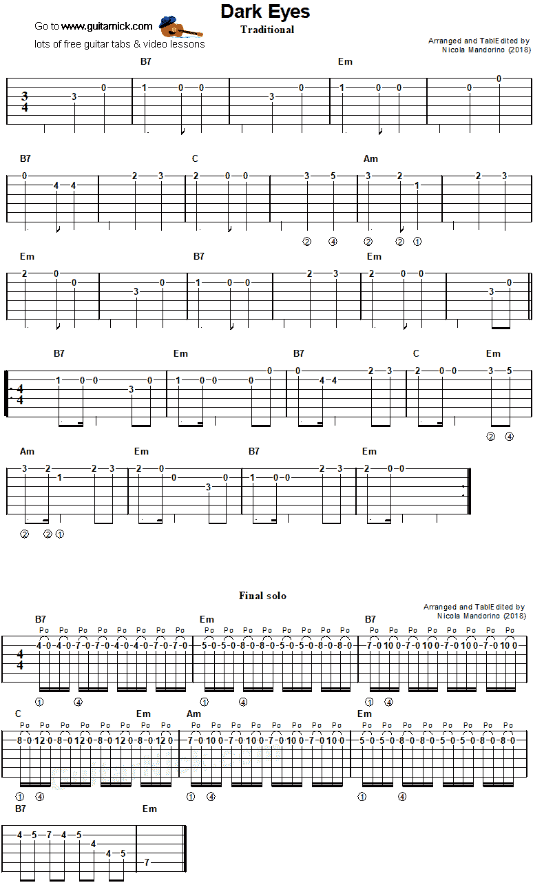 Dark Eyes - easy guitar tab