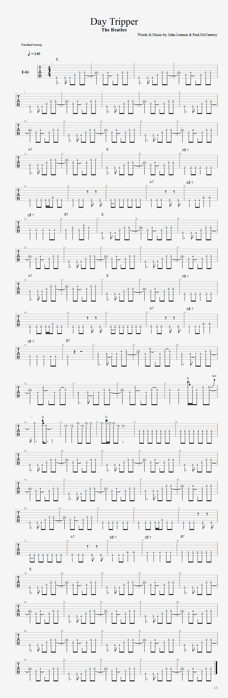 Day Tripper - guitar  tab