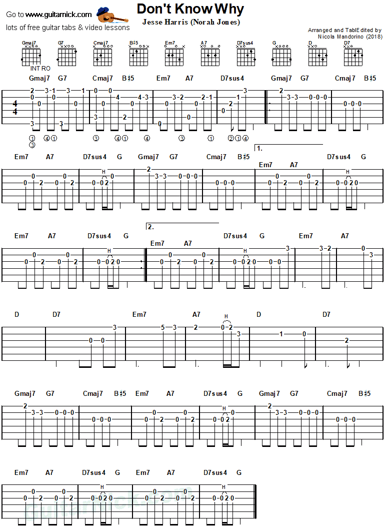 Don't Know Why - easy guitar tab