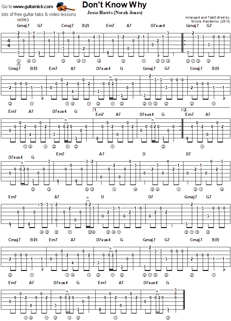 Don't Know Why - fingerstyle guitar tab