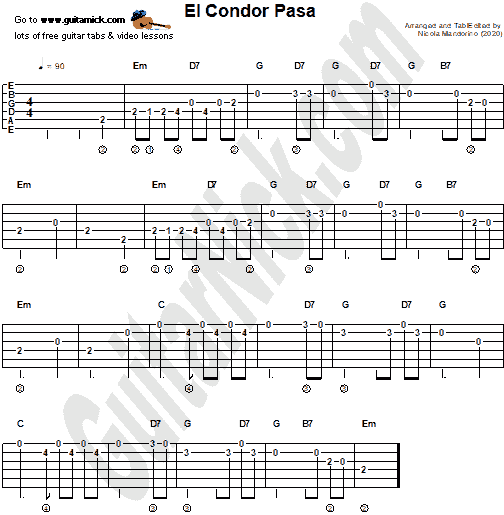 El Condor Pasa: easy guitar tablature
