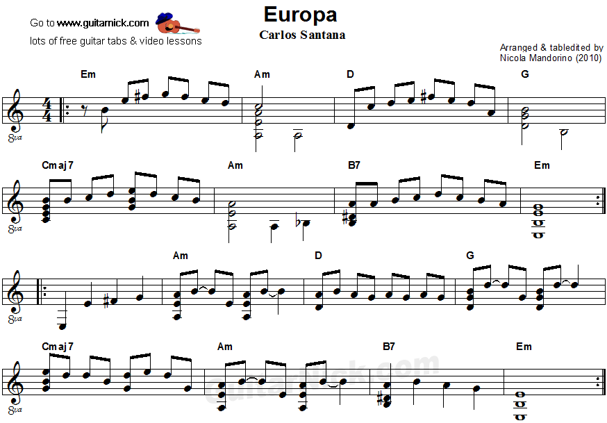 Europa - flatpicking guitar sheet music