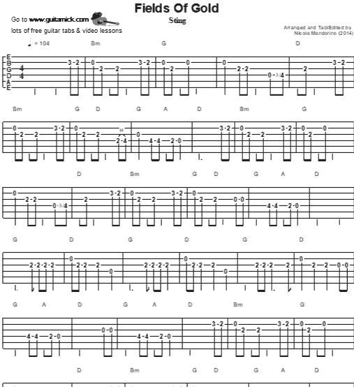 Fields Of Gold - Sting - easy guitar tab - chords