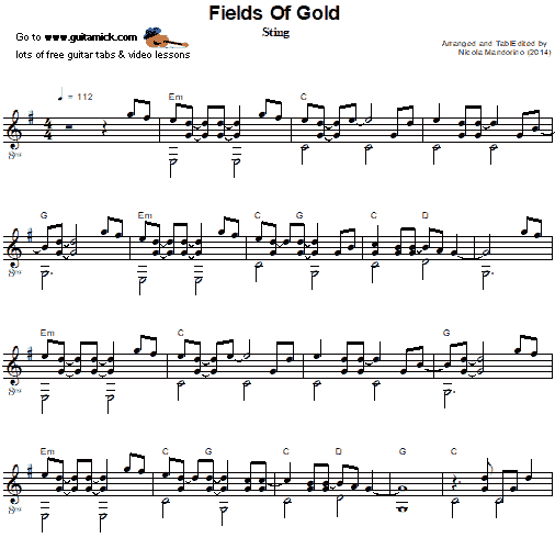 Fields Of Golds - Sting - fingerstyle guitar sheet music