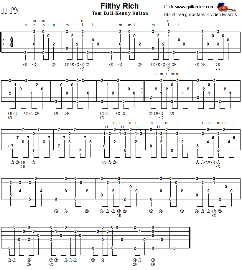 Filthy Rich - fingerpicking guitar tablature