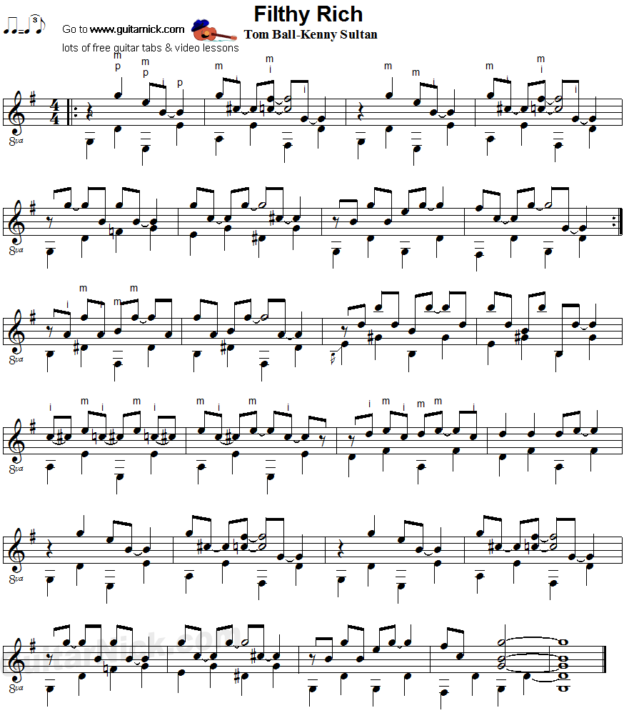 Filthy Rich - fingerpicking guitar sheet music