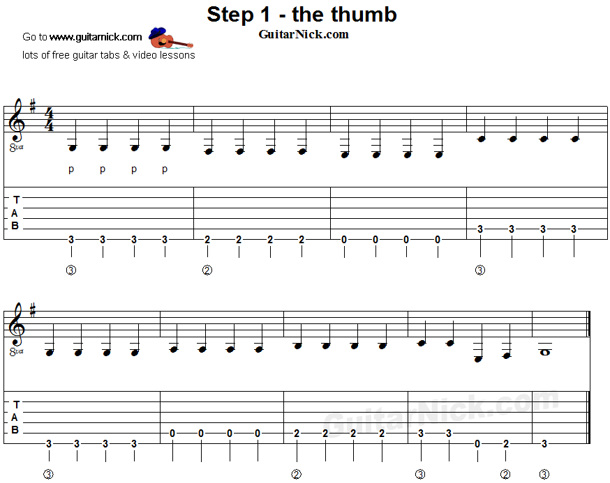 Fingerstyle guitar lesson - tablature 1
