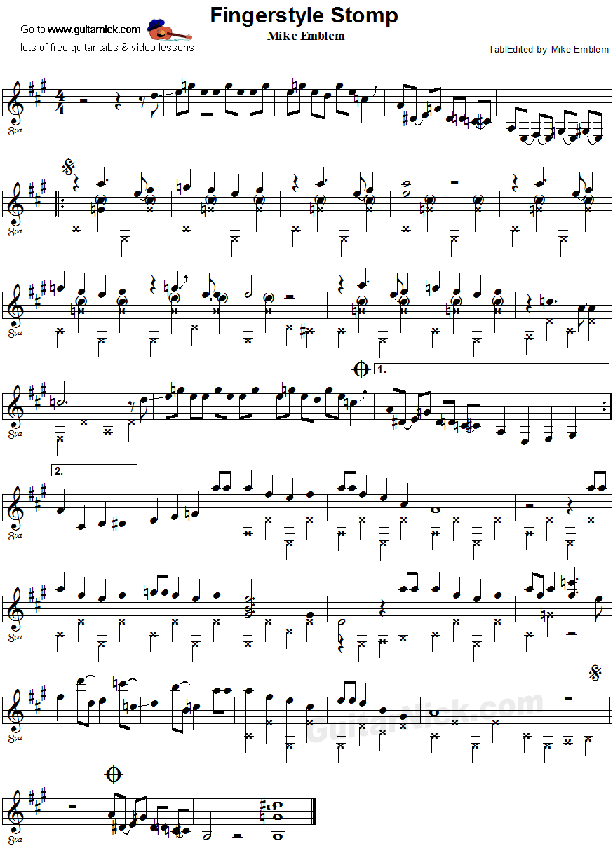 Fingerstyle Stomp - fingerpicking guitar shee music