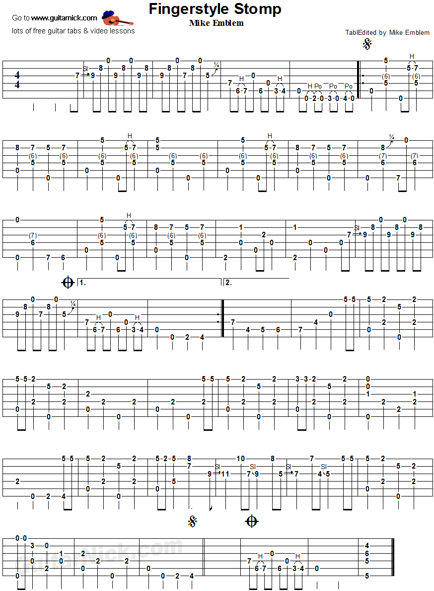 Fingerstyle Stomp - fingerpicking guitar tablature