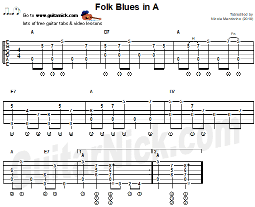 FOLK BLUES In A - fingerstyle guitar tab