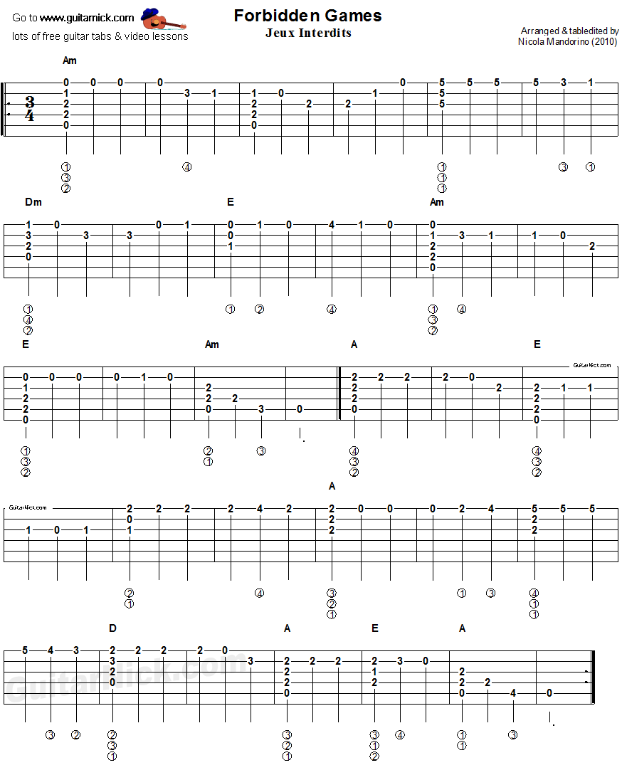 Romance - flatpicking guitar tablature