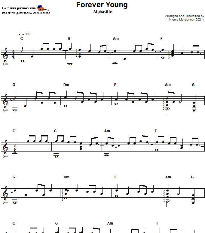 Forever Young, Alphaville: Fingerstyle Guitar Sheet Music - PDF