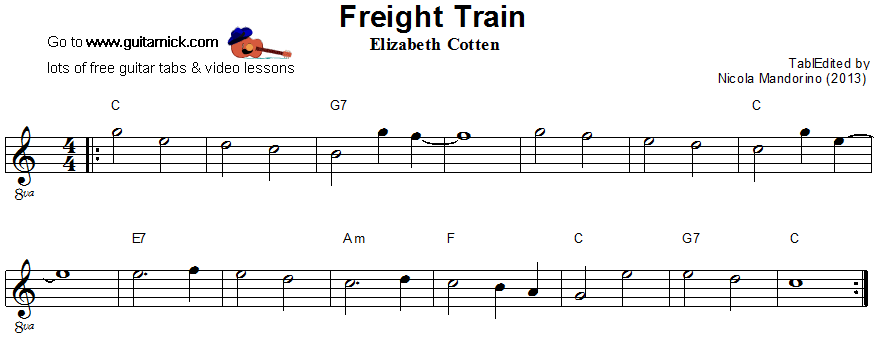 Freight Train: easy guitar sheet music