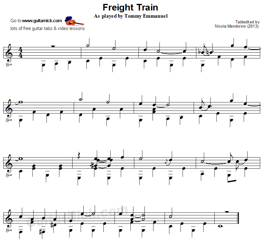 Freight Train: Tommy Emmanuel guitar sheet music