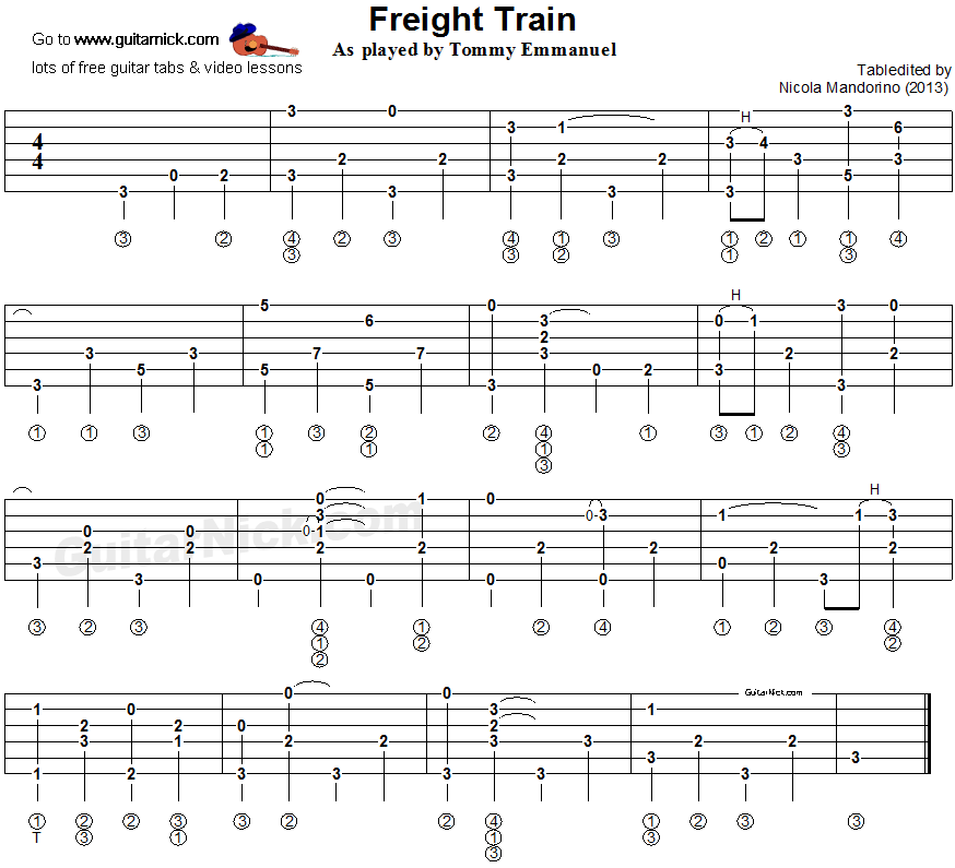 Freight Train: Tommy Emmanuel guitar tablature