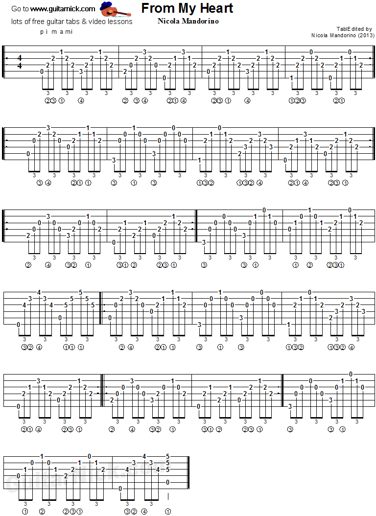 From My Heart - classical guitar tab