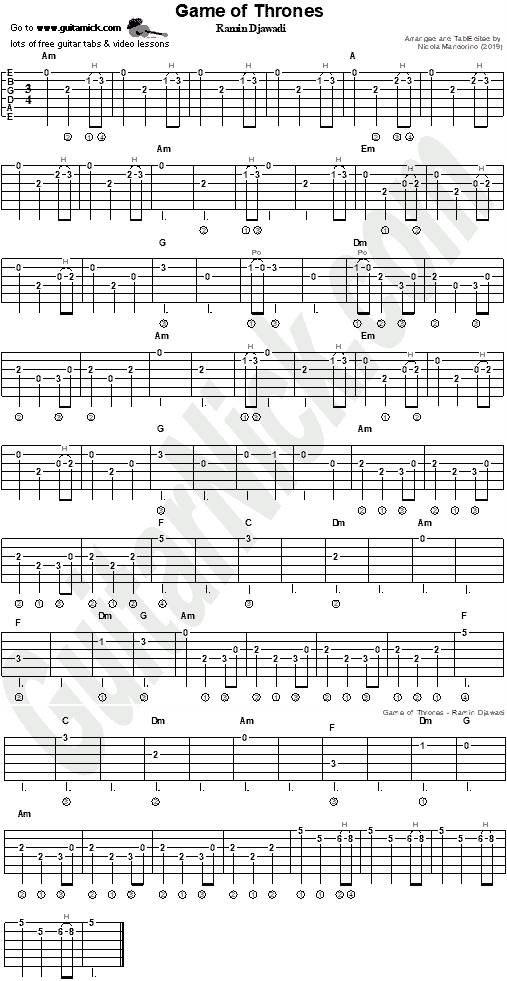 GAME OF THRONES (Theme) - easy guitar tab - chords