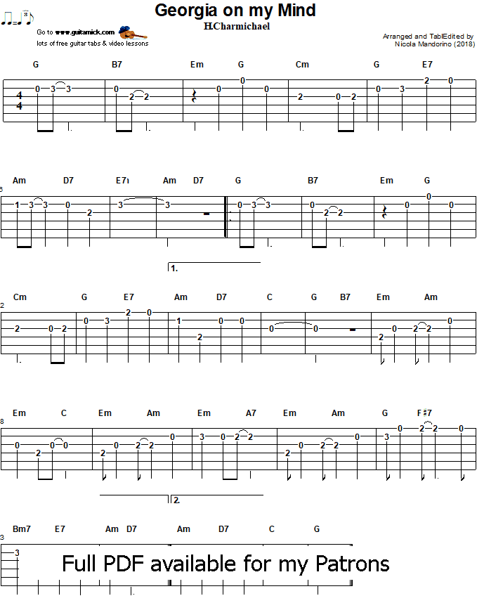 Georgia On My Mind - PDF guitar tab